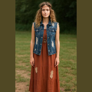 Vanilla Star Blue Distressed Denim Vest Size L